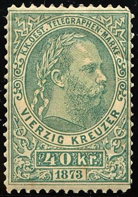 * - Österr. Telegraphenmarke Nr. 5 (40 Kreuzer) in seltener gelbgrüner Farbe! (LZ 10 1/2 : 9), - Briefmarken