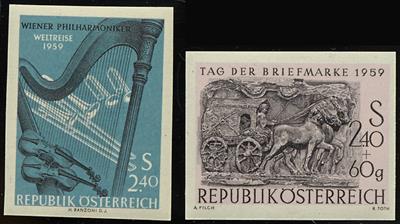 ** - Österreich Nr. 1071 U/72 U (Philharmoniker bzw. Tag der Briefmarke 1959), - Známky