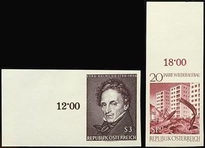 ** - Österreich Nr. 1179 U (Wiederaufbau) und Nr. 1183 U (Raimund), - Briefmarken