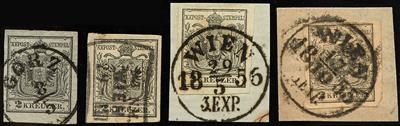 Briefstück/gestempelt - Österreich Nr. 2 H Ia und Nr. 2 M (1 gestempelt und 2 Briefstück), - Známky