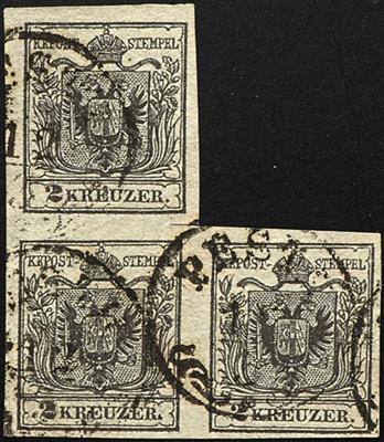gestempelt - Österr. Nr. 2 H III im DREIERBLOCK, - Briefmarken