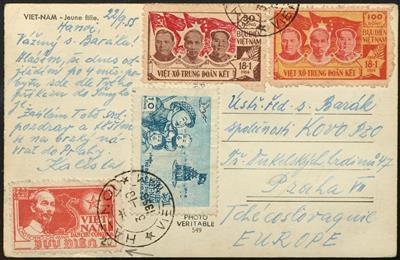 Poststück - Nor-Vietnam 1955: Michel Nr. 10 + 11 + 21 + 23 zusammen auf Karte mit Stempel HA-NOI vom 3.10.1955, - Známky