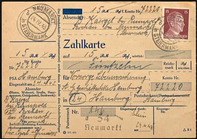 Poststück - Ostmark 1945 Steiermark: 11 frankierte Zahlkarten vom Februar bis April 1945, - Francobolli