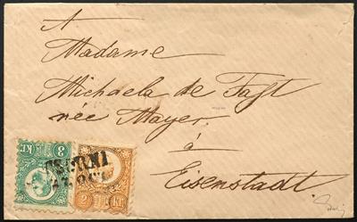 Poststück - Ungarn Nr. 8 + 9 zusammen auf Briefkuvert von CSORNA nach Eisenstadt (1871) geprüft Dr. Ferchenbauer, - Známky