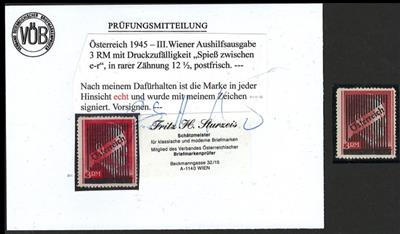 ** - Österreich Gitterausg. 3 RM mit Druckzufälligkeit "Spieß zwischen e-r", - Briefmarken