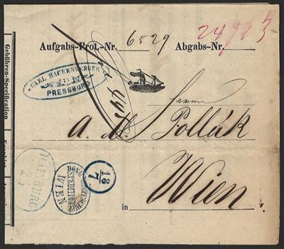 DDSG Poststück - 1869 Schöne Sammlung DDSG Frachtbriefe mit seltenen Schiffstempeln wie "STEIN 44","WAITZEN 17", - Známky