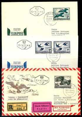 Poststück - Partie FDCs Österr. ca. 1949/1957 - u.a. mit 1S - 3S -und 20S aus Flug 1950/53 - meist gute Erh., - Francobolli