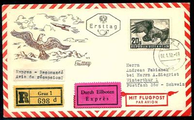 Poststück - Partie FDCs Österr. ca. 1949/1957 - u.a. mit 20S aus Flug 1950/53 - etwas Trachten II, - Stamps