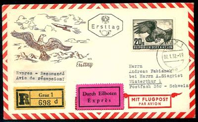 Poststück - Partie FDCs Österr. ca. 1949/1957 - u.a. mit 20S aus Flug 1950/53 - etwas Trachten II, - Známky