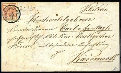 Österreich Ausg 1850 Poststück - "WALLENDORF/18.7." Einkreisstpl. auf 3 Kr. rot Type IIIa Hp auf Brief nach Kesmark, - Francobolli