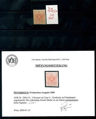 Österreich Ausgabe 1850 (*) - 3 Kreuzer rot Type I Hp, - Briefmarken