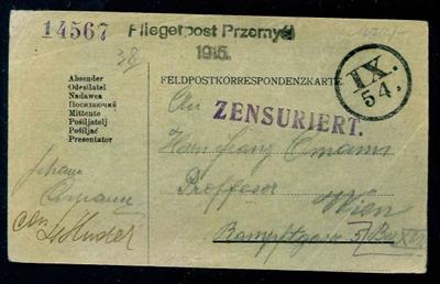 Österreich Poststück - 1915 Fliegerpost Przemysl, - Francobolli