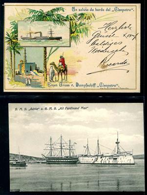 Poststück - Karte aus 1898 mit Motiv des Österr. Llyod - Dampfers "Cleopatra", - Briefmarken