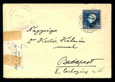 Österr. Feldpost für Serbien Nr. 37 (72 Heller) als Einzelfrankatur auf Briefkuvert von BELGRAD nach Budapest, - Briefmarken und Ansichtskarten