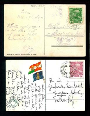 Österr. Schiffspost 1910/ 1914- 7 Karten und 1 Brief, alle mit Brückenstempel mit Schiff für die Linien TRST-KOTOR - Francobolli