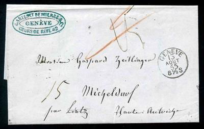 Schweiz 1849/1855 - 3 Briefe aus GENF nach Micheldorf mit div. Tax- vermerken, - Stamps