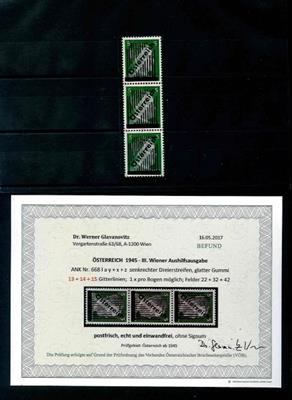 ** - Österr. 1945 - Nr. 668Iay+ x + z im senkrechten Dreierstreifen, - Briefmarken und Ansichtskarten