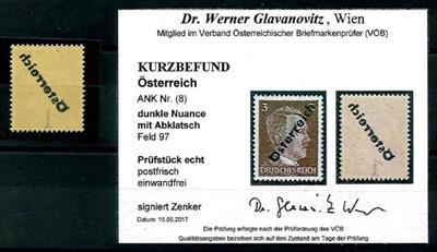 ** - Österr. 1945 - Nr. (8) dunkle Nuance mit Abklatsch Feld 97, - Briefmarken und Ansichtskarten