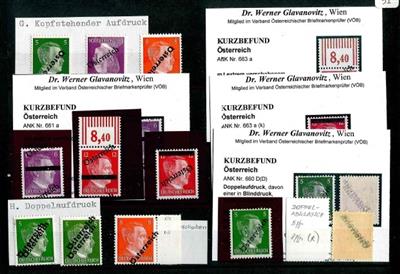 **/* - Österr. 1945 - Partie Abarten und Plattenfehler auf Werten der I. Wr. Ausg., - Briefmarken und Ansichtskarten
