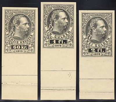 (*) - Österr. Telegrafenm. Nr. 10 P./17 P. Bogenproben in Schwarz auf Kartonpapier, - Stamps