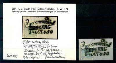 Briefstück - "Reccomandirt/LEMBERG/ 24OCT.850" seltener Recostempel auf 9 Kreuzer hellblau Type I Hp, - Známky