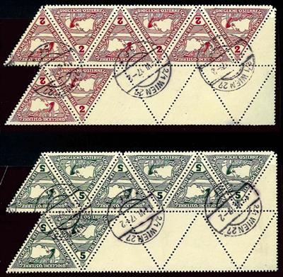 gestempelt - Österr. Nr. 217 + 218 Bogenecke mit je 4 vollen und 2 halben Leerfeldern, - Stamps