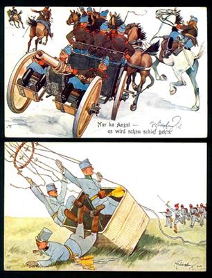 Schönpflug - Partie AK mit militärischen Motiven, - Briefmarken und Ansichtskarten