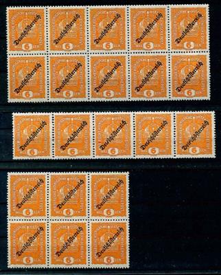 ** - Österr.- Deutsch-Österr. 1918 6 Heller orange mit diversen Aufdruck-Abarten im waagr. Fünferstreifen, - Stamps