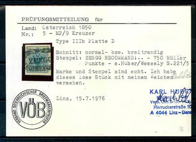 Briefstück - Österr. Abstempelungen Ausg. 1850 - Nr. 5M IIIb Platte D, - Stamps