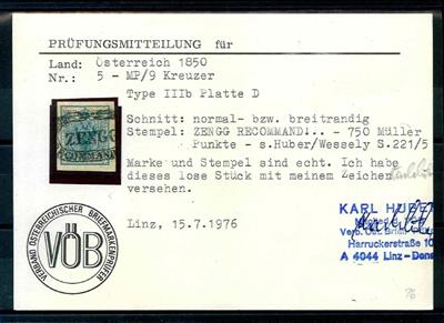 Briefstück - Österr. Abstempelungen Ausg. 1850 - Nr. 5M IIIb Platte D, - Briefmarken und Ansichtskarten