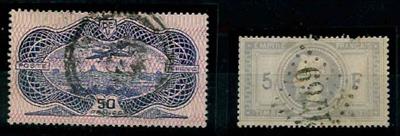gestempelt - 1869/1936 Freimarke 5 Fr. grau und Flugpostmarke 50 Fr. violettblau, - Francobolli