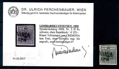 gestempelt/Briefstück - Lombardei 10 Centes. schwarz Type Ib Hp und 3 Soldi schwarz Type IIa, - Briefmarken und Ansichtskarten