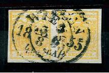 gestempelt - Österr. Nr. 1 H orange im waagrechten PAAR, vollrandig, linke Marke mit Wasserzeichen-Teil - Briefmarken und Ansichtskarten