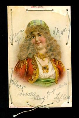 Motivkarten 1901 mit echten Haaren mit Follie geschützt und von Gablonz nach Turnau echt gelaufen, - Briefmarken und Ansichtskarten