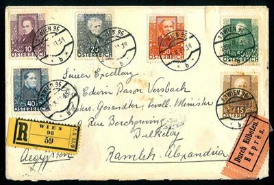 Österr. Dichter eingeschrieben- Express gelaufen ab Wien 96 nach Ramleh/Alexandria (mit klimatisch bedingten Flecken, - Stamps