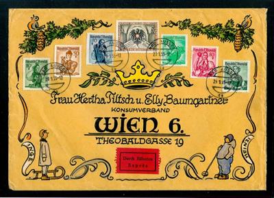 Poststück - 1955 Handcolorierter Zierbrief mit schöner Frankatur express von Bad Aussee nach Wien, - Briefmarken und Ansichtskarten