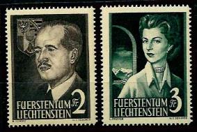 ** - Liechtenstein 1955 Fürstenpaar kompl. (Mi.332-33/240,-), - Známky