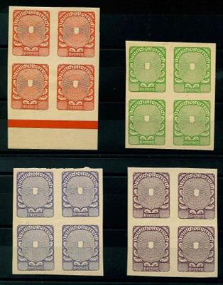 ** - Österr. 1920/21 - 4 versch. PHASENDRUCKE der Freimarkenausg. "Wappenzeichnung" 1920/21, - Stamps
