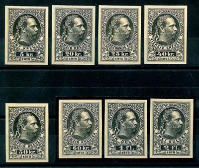 (*) - Österr. Telegrafenm. Nr. 10 P / 17 P Bogenproben in  Schwarz auf Kreidepap., - Stamps