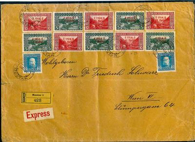 Bosnien 1915 Reco-Expressbrief von Mostar nach Wien mit schöner Buntfrankatur, - Briefmarken und Ansichtskarten