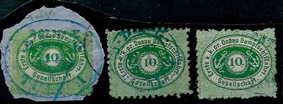 Briefstück/gestempelt - Österr. DDSG Nr. 3 I in deutlichen Nuancen bzw. 3 II, - Stamps