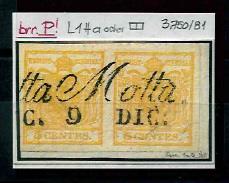 Briefstück - Lombardei Nr. 1H ocker im waagrechten Paar - zarte Entwertung "Motta/ 9 DIC.", - Briefmarken und Ansichtskarten