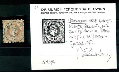 gestempelt - Österr. Ausg. 1867- Nr. 41Ib rötlichbraun mit ziemlich kpl. blauer - Briefmarken und Ansichtskarten