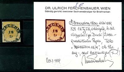 gestempelt - Österr Nr. 1HIb ockergelb mit DOPPELSEITIGEM DRUCK, - Briefmarken und Ansichtskarten