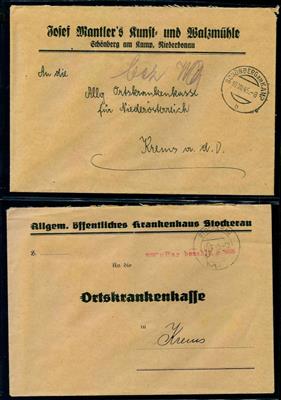 Österr. 1945 - Partie Barfrankaturen aus NÖ aus 1945 - Stockerau (2), - Briefmarken und Ansichtskarten