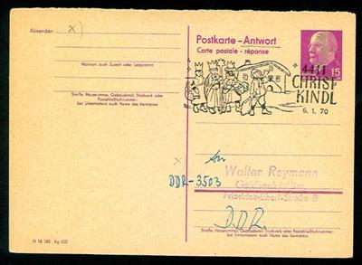 Österr./DDR 1970 ChristkindlSonderstempel auf 15 Pf Antwort-Ganzsachenkarte der DDR, - Briefmarken und Ansichtskarten