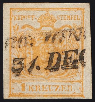 Österr. Ausg. 1850 - Nr. 1HIa hellbraunorange mit div. Plattenf. im Wort "KREUZER", - Francobolli