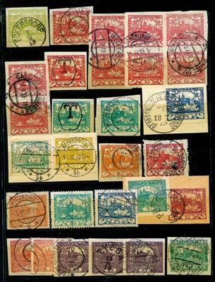 gestempelt/Briefstück - Kl. Partie Tschechosl. Hradschin-Ausgabe mit div. Zähnungen u. interss. Stpln., - Stamps