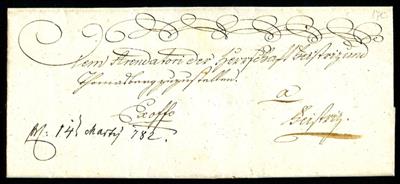 Kl. Partie Vorphila Österr . -u.a. 3 Schnörkelbriefe aus 1776/87 - Faltbrief aus Mariazell 1833, - Známky