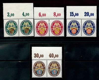 ** - D.Reich Nr. 398/01 (Nothilfe 1926) in waagrechten Paaren vom Bogenoberrand, - Briefmarken und Ansichtskarten